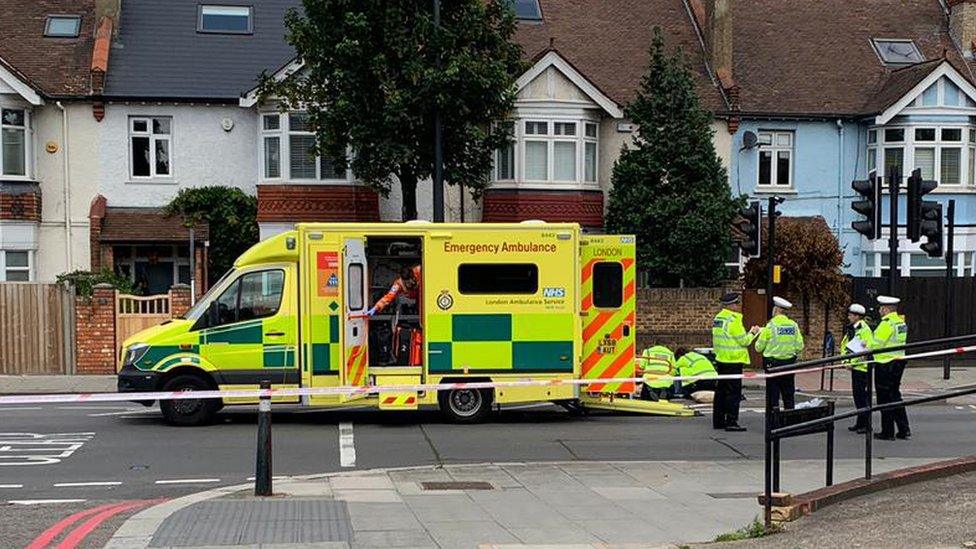 The accident scene on the Upper Richmond Road in London