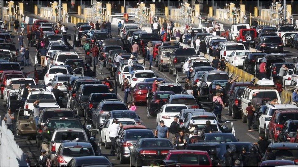 Long queues form at the San Ysidro border crossing