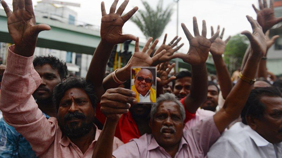 Supporters of Dravida MunnetKarunanidhi