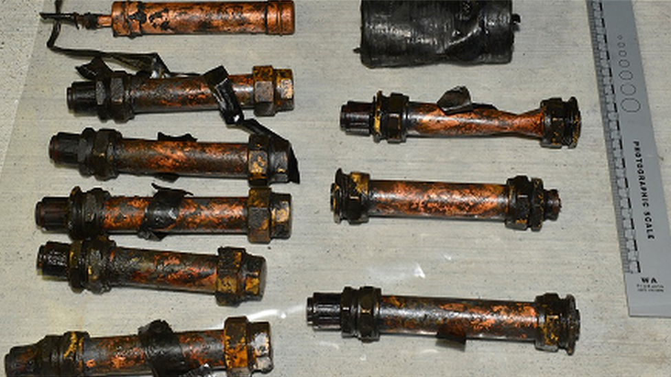 A photo of some of the munitions found in a holdall bag in the River Lagan