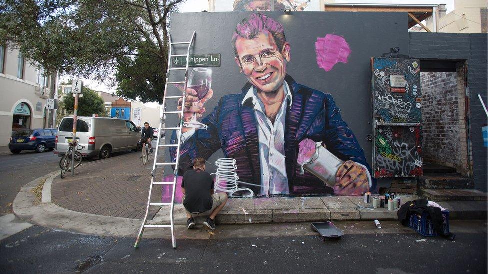 Former premier Mike Baird depicted as "Casino Mike" in a Sydney street mural