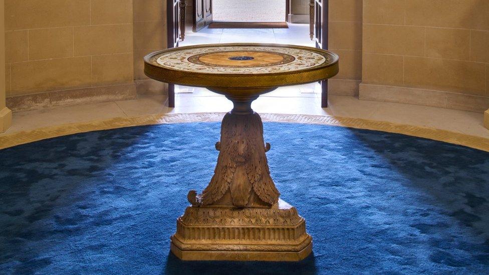 Mosaic table in the hall at Exbury House