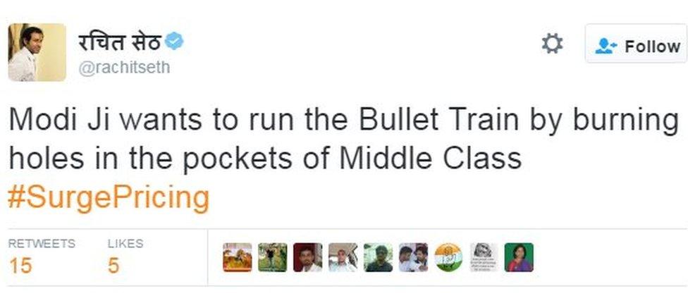 Modi Ji wants to run the Bullet Train by burning holes in the pockets of Middle Class #SurgePricing