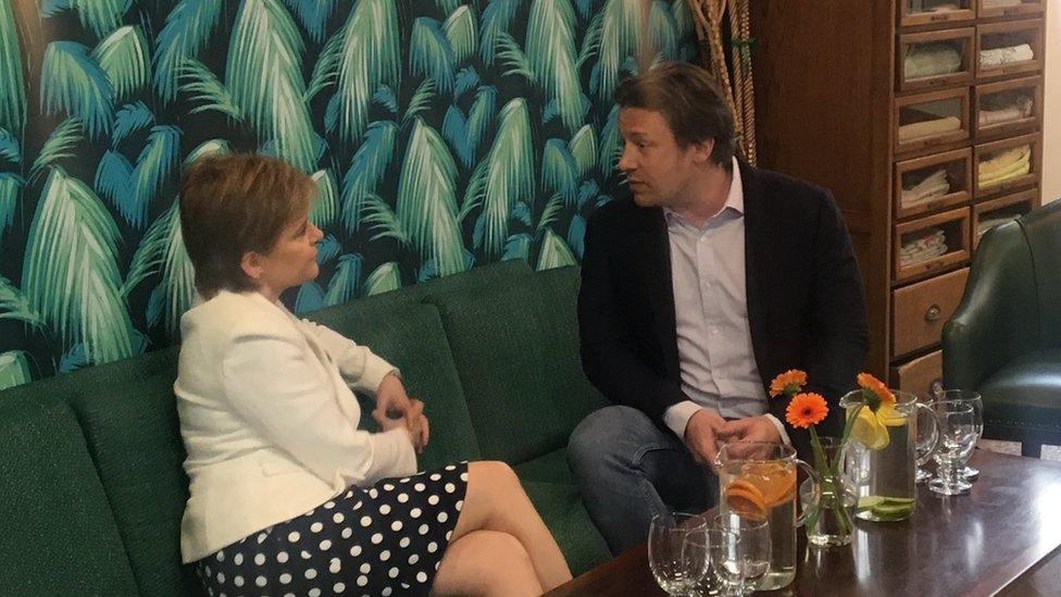 Nicola Sturgeon with Jamie Oliver