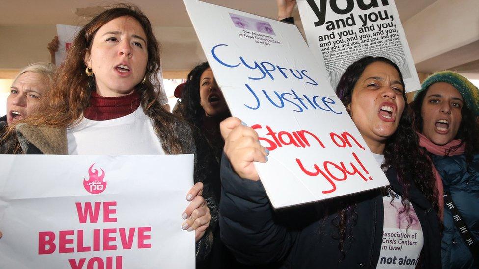 Protests outside the court in Cyprus