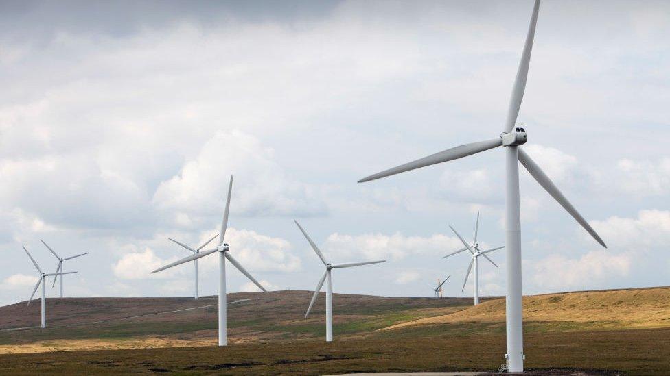 Wind turbines on a hill