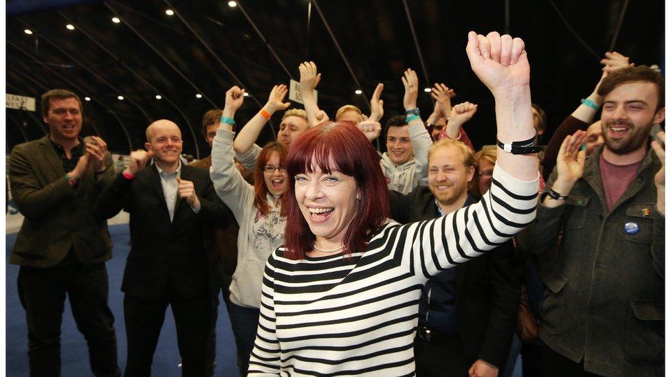 Here's for the Greens: Clare Bailey celebrates her election in South Belfast