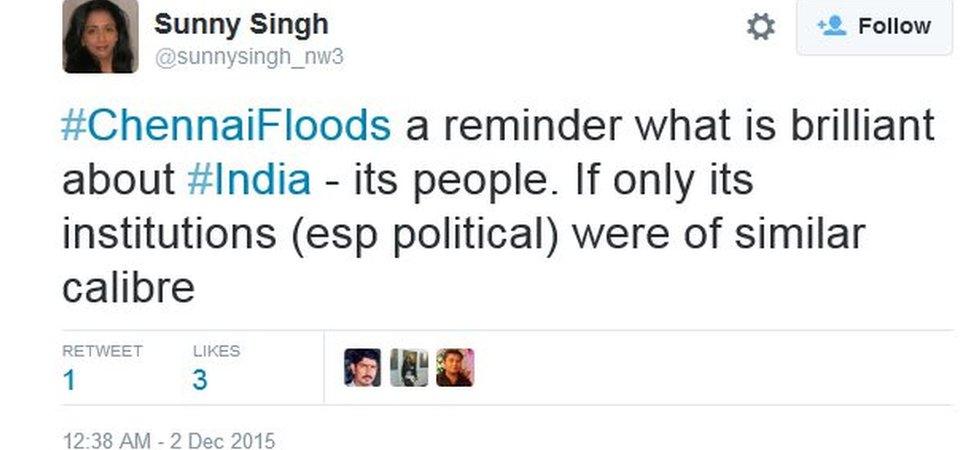 #ChennaiFloods a reminder what is brilliant about #India - its people. If only its institutions (esp political) were of similar calibre