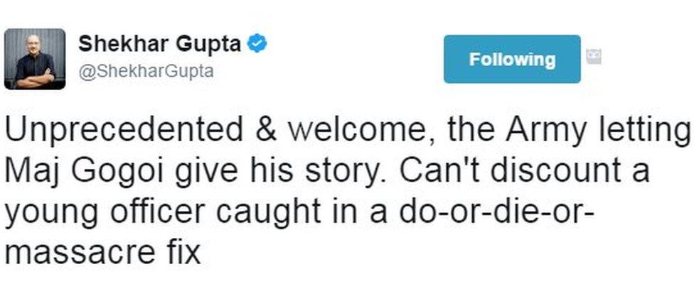 Unprecedented & welcome, the Army letting Maj Gogoi give his story. Can't discount a young officer caught in a do-or-die-or-massacre fix