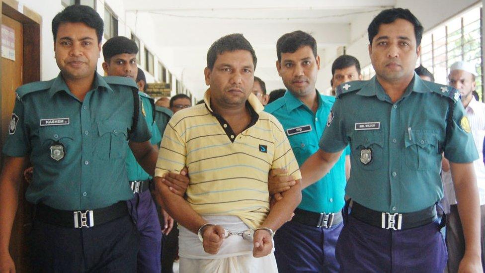 Muhith Alam one of the key suspects in the teenager's murder, being taken away to custody by police after being arrested in Sylhet (July 2015)