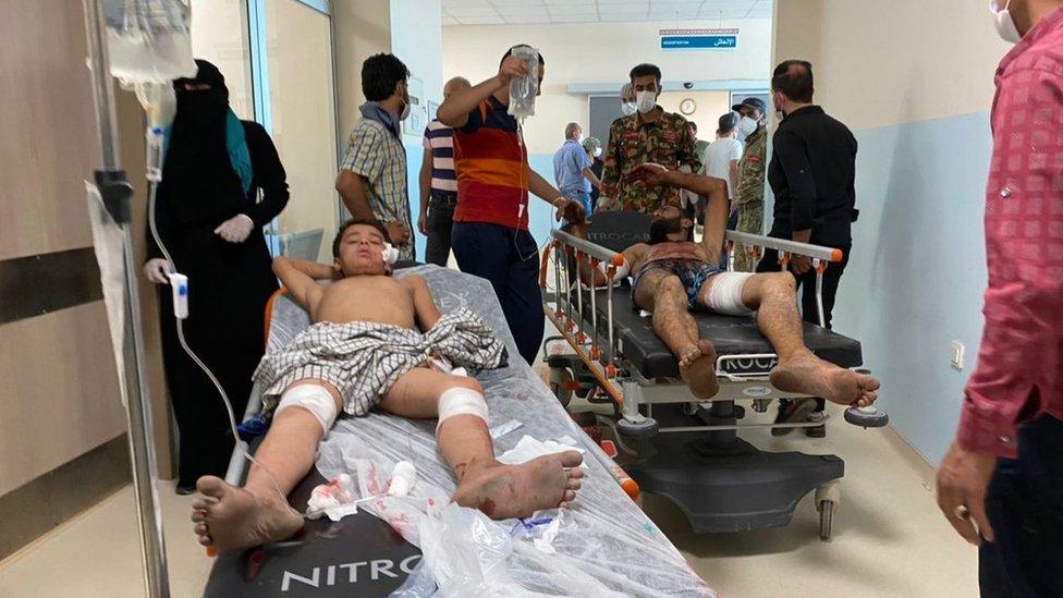 People receive treatment in hospital after a car bombing in al-Bab, Syria (6 October 2020)