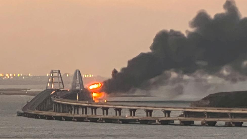 Kerch Bridge on fire after explosion