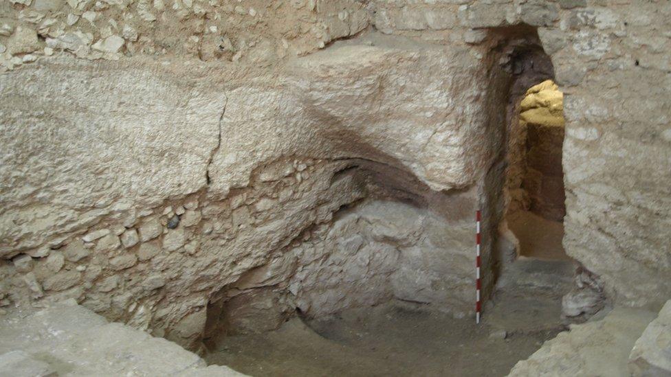 Rock-cut doorway entrance to the 1st Century house carved out of a natural cave