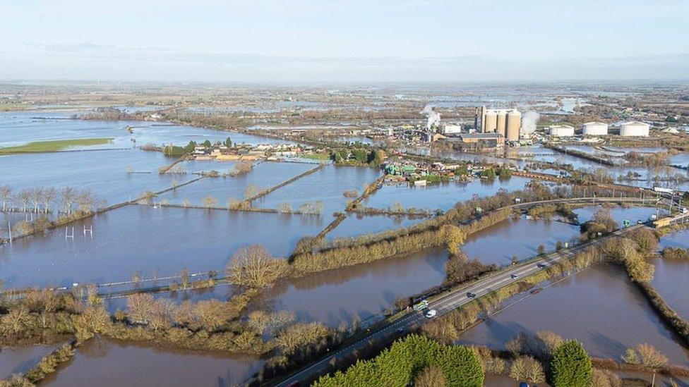 Fields have been flooded along the A46 in Newark-on-Trent