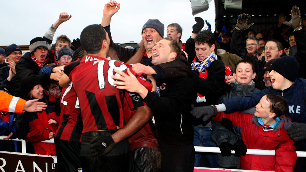 Histon fans celebrating in 2008