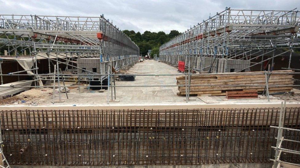 Scaffolding on bridge