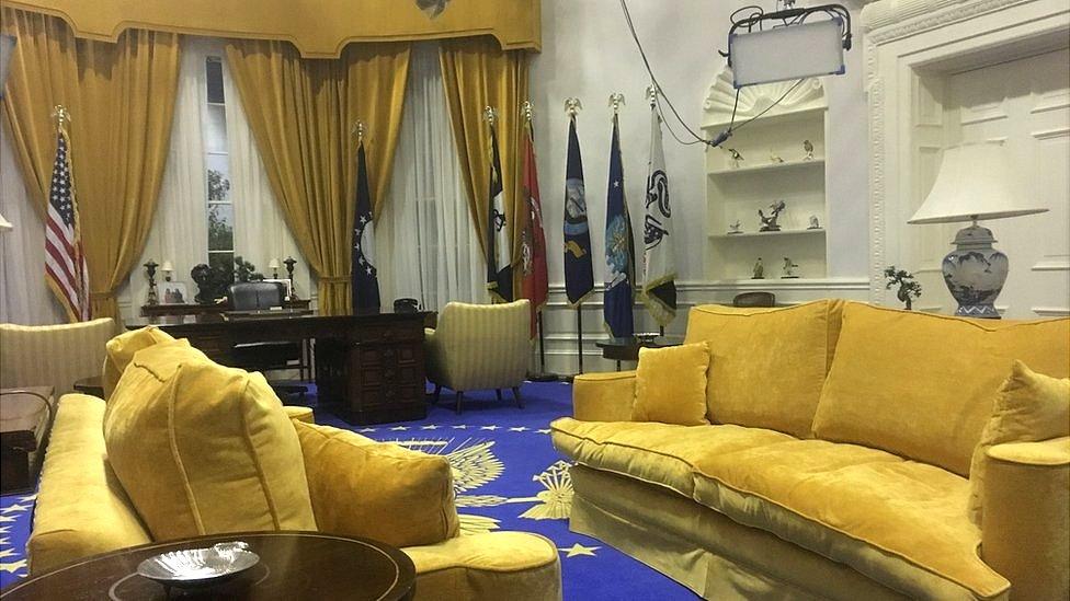 Oval Office replica set at October Film Studios in Norfolk.