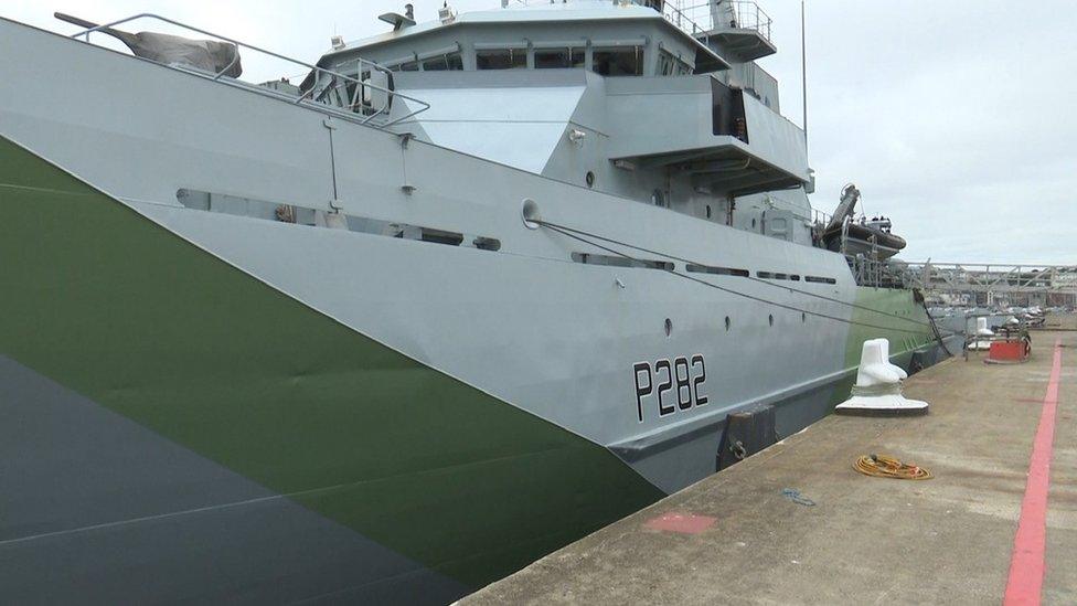 HMS Severn alongside the jetty