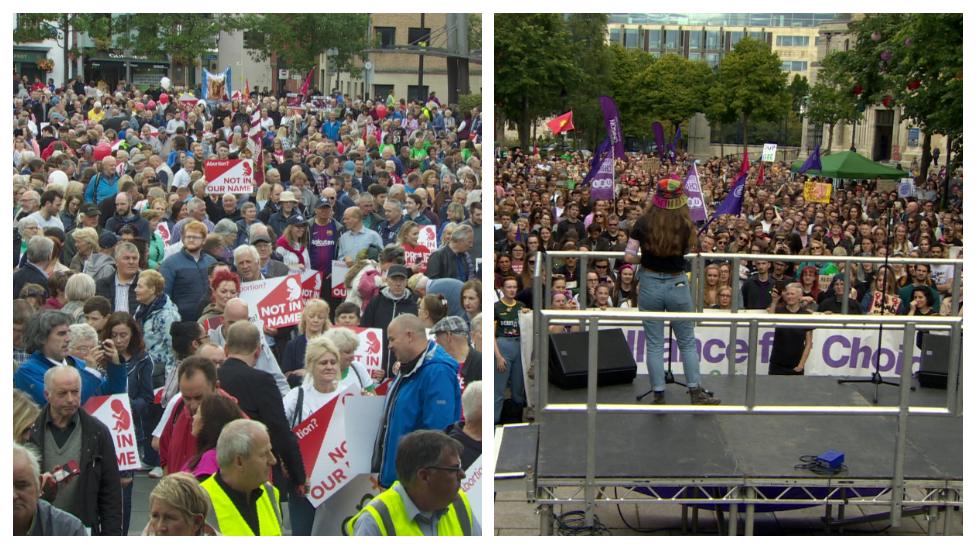 Pro choice and anti abortion rallies in Belfast