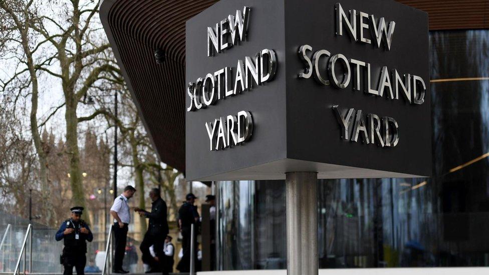 New Scotland Yard sign at Met Police headquarters