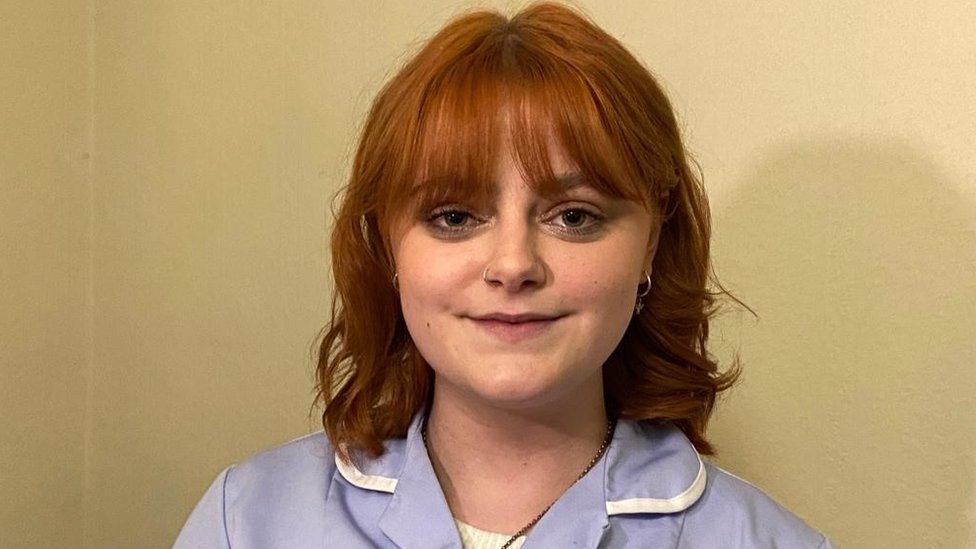 Lucy Farmer -20 years old - 2nd year student - went into nursing as her best friend died aged 15 - but feels no option but to strike