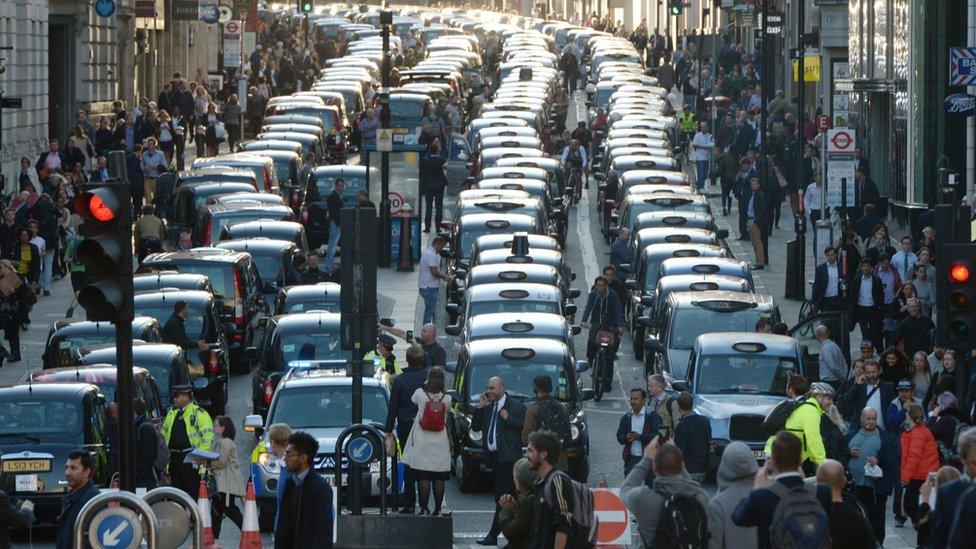 Black taxis protesting against Uber