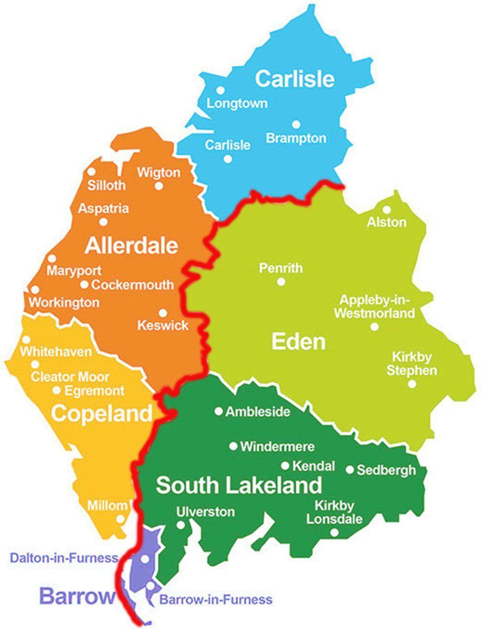 Map showing the changes for Cumbria