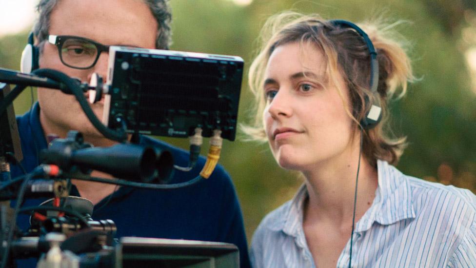 Greta Gerwig on the Lady Bird set