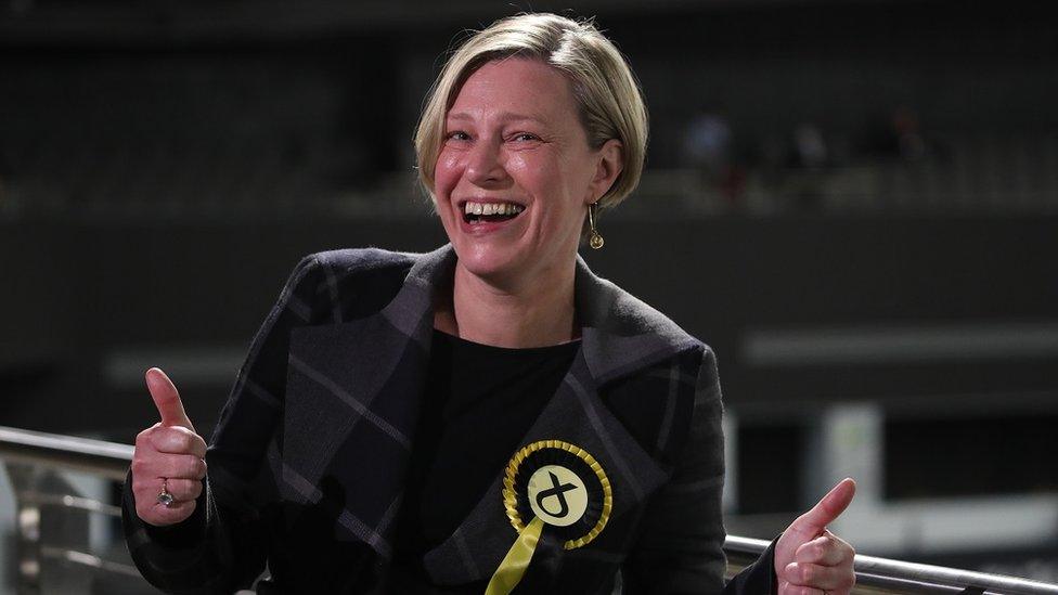 The SNP's Gillian Martin gives a thumbs up to the camera