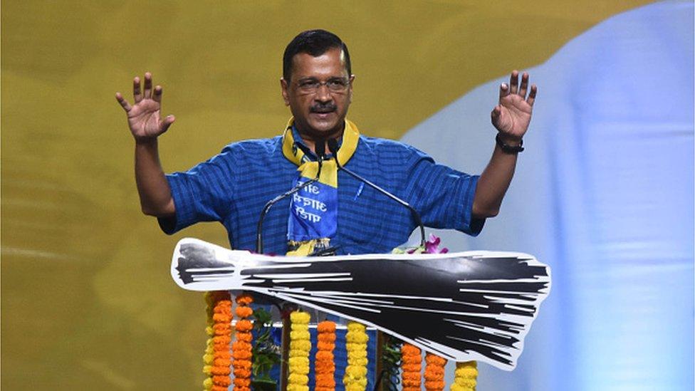 Arvind Kejriwal during the first Rashtra Jan Pratinidhi Sammelan in New Delhi