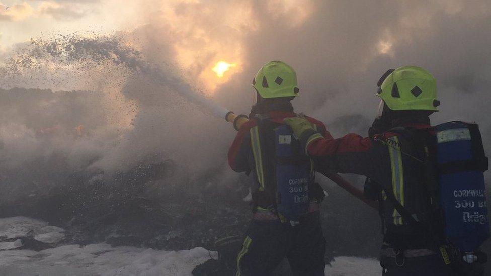 Firefighters tackling the fire at St Erth in Cornwall
