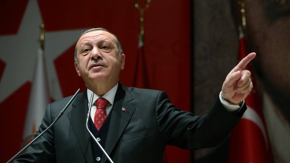 Turkey's President Tayyip Erdogan speaks during a meeting of his ruling AK Party in Ankara