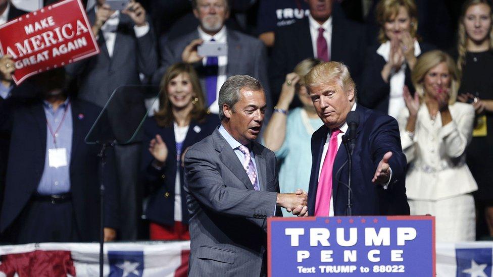 Nigel Farage on stage with Donald Trump at campaign rally