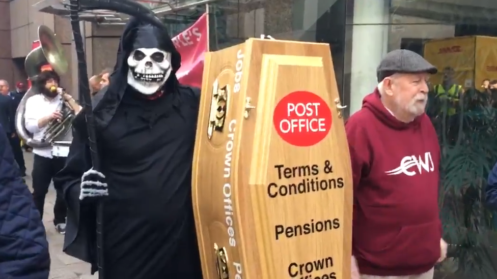 CWU member dressed as Grim Reaper