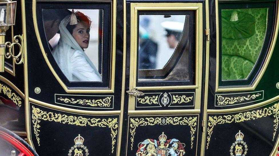 Claire Foy as the Queen while filming The Crown tv programme