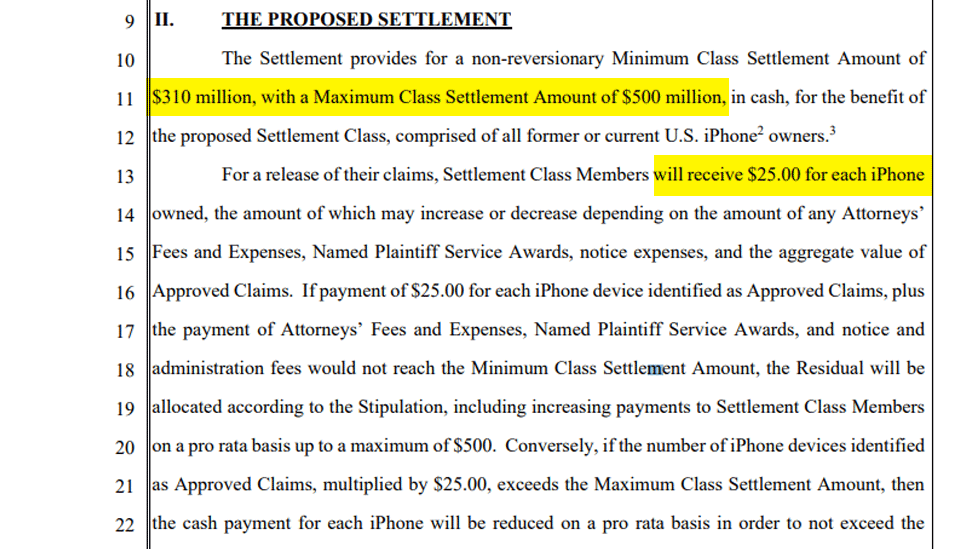 A highlighted screenshot of the legal text draws attention to the payout amounts