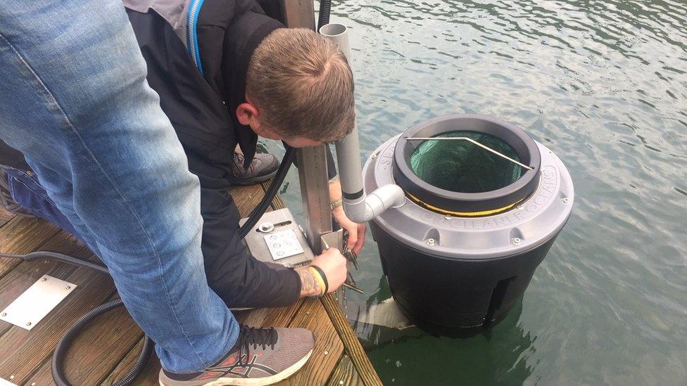 The sea bin is fixed into position