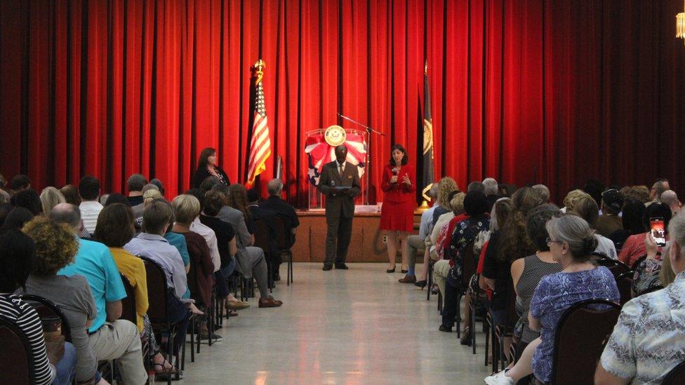 A view of the town hall event held by Elaine Luria