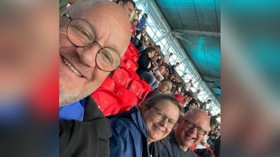 Tim Edwards (right) at Wembley with Liz Edwards and Steve Doe