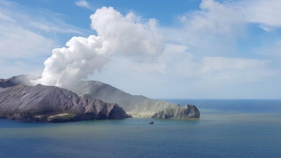 An aerial photo of the volcano