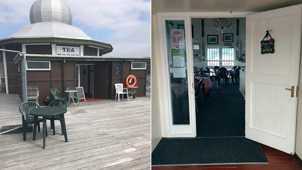 An exterior and interior view of Tea Room Pavilion