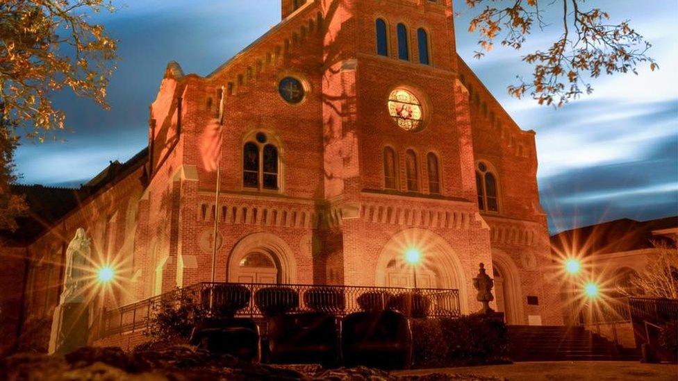 A view of St Mary Magdalen Catholic Church in Abbeville Louisiana