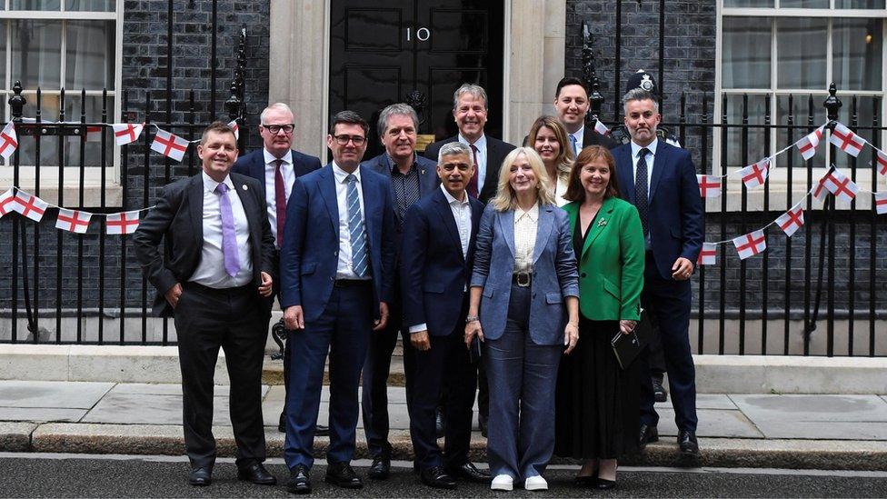 England's mayors pose outside No 10 Downing Street ahead of their meeting with Sir Keir Starmer and Angela Rayner