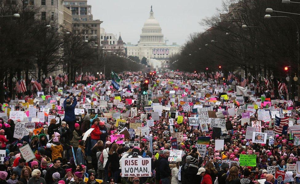 Protesters at the Women's March on Washington, DC on January 21 2017