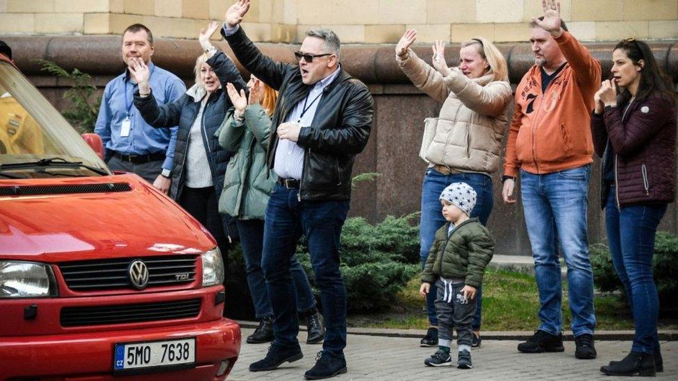 Departing Czech diplomats in Moscow, 19 Apr 21