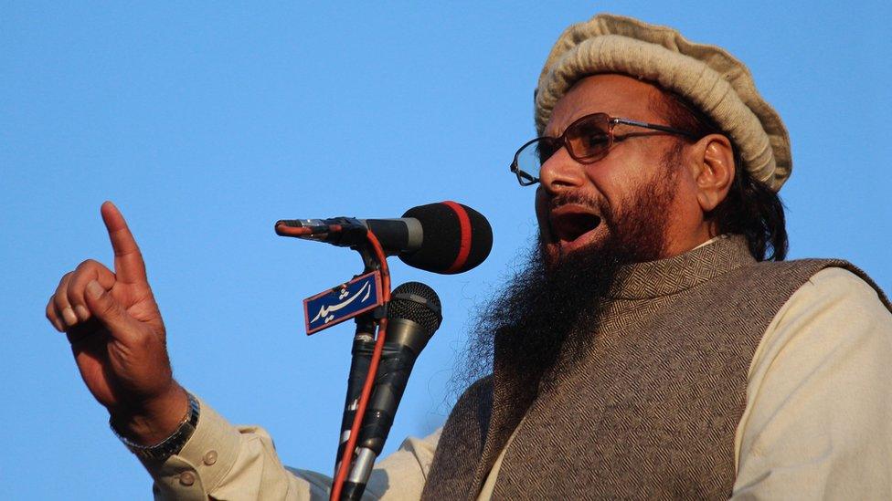 Hafiz Saeed addresses an anti-Charlie Hebdo rally in 2015