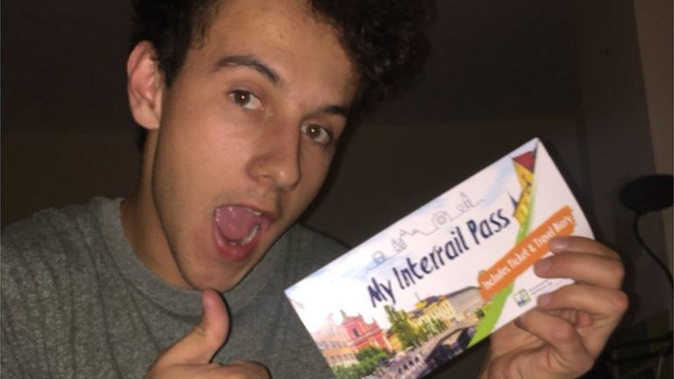 Bilal Bounit posing with his Interrail pass