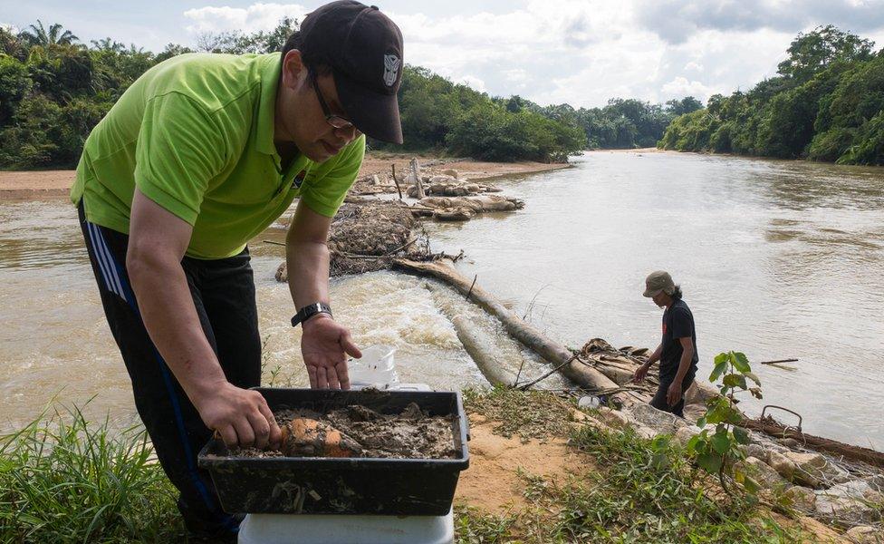 Testing water near the mine