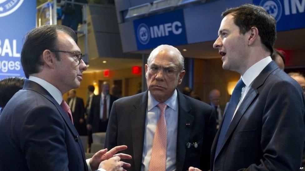 Angel Gurria (centre) and George Osborne (right)