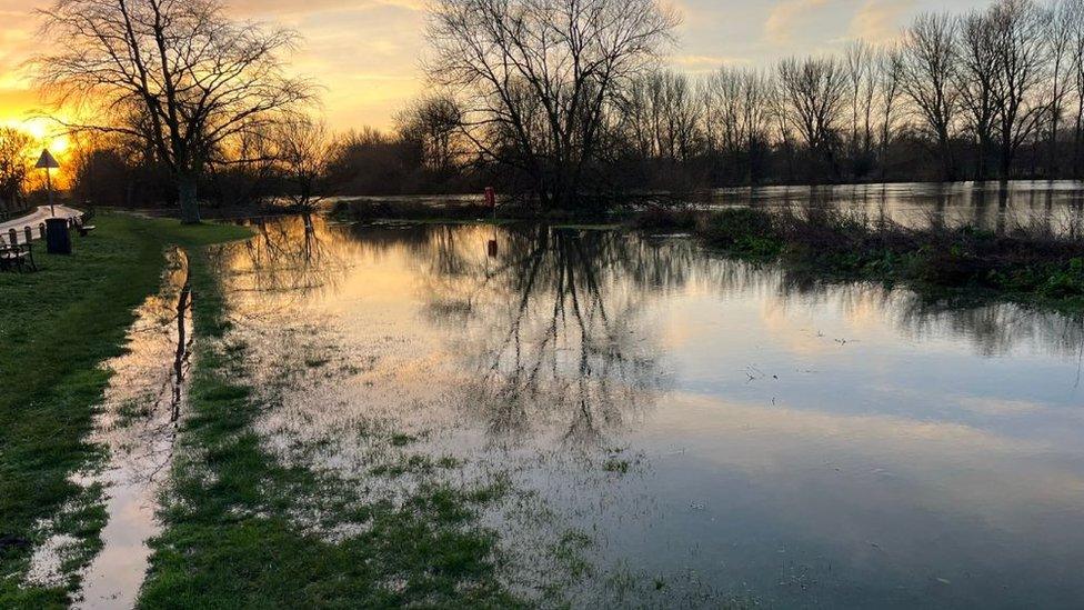 Water breached the banks of the River Thames in Chertsey